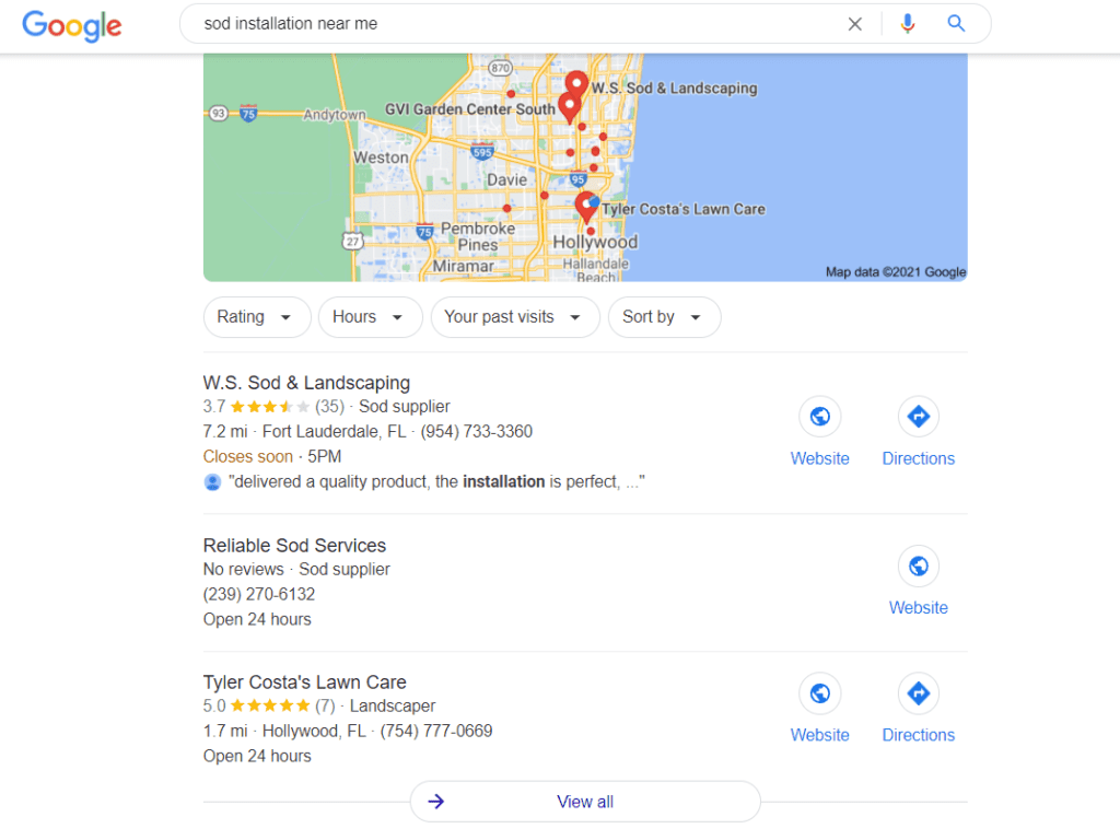 Search Results for Business Website in Google