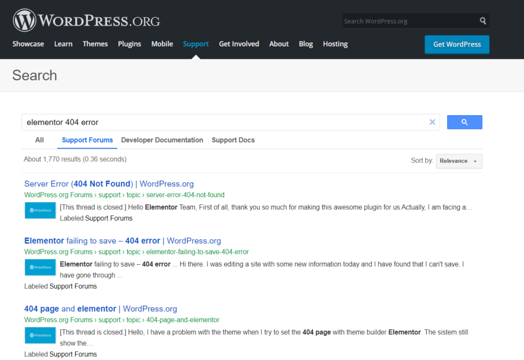 WordPress Support Forum Search