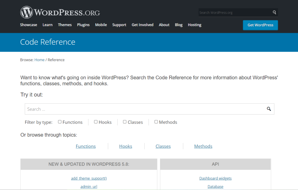 WordPress code reference support