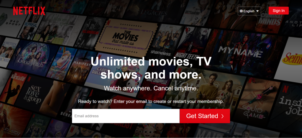 high converting landing page example from Netflix