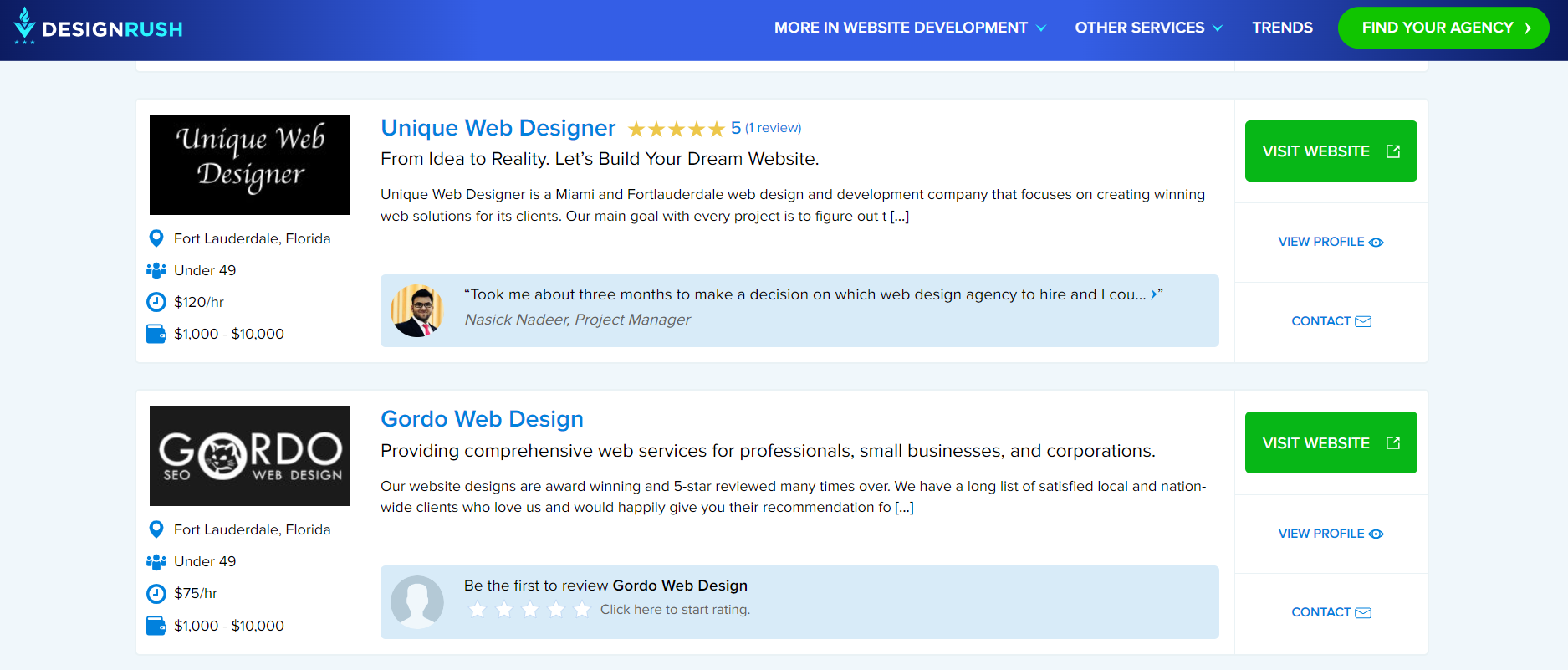 Unique web designer listing on fort lauderdale business directory