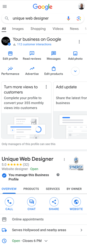 Unique Web Designer Google Business Profile