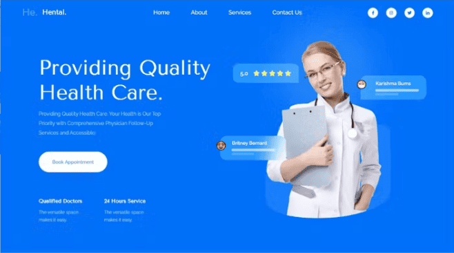 home page of healthcare website